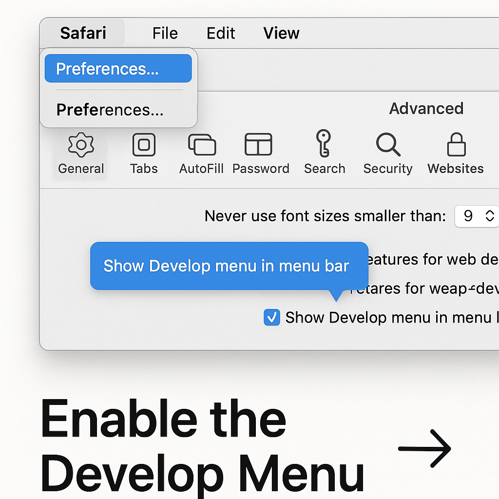 Safari Inspect Element not showing - Enable Develop menu